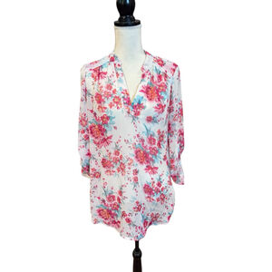 Women's Wishful Park Floral Blouse Top Size l White Pink